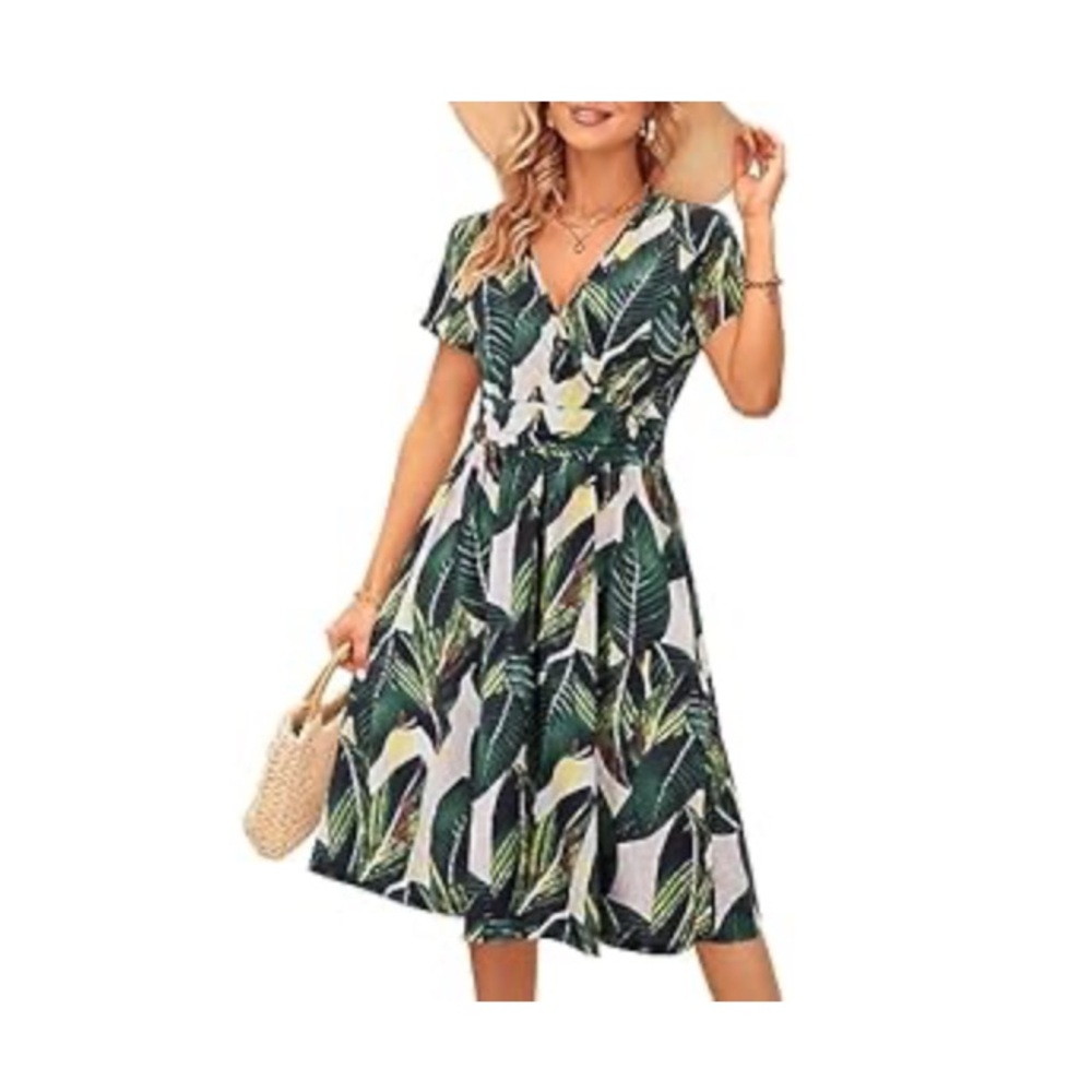 NWT NBW Women's Summer Short Sleeve V-Neck Floral Resort Wear Dress